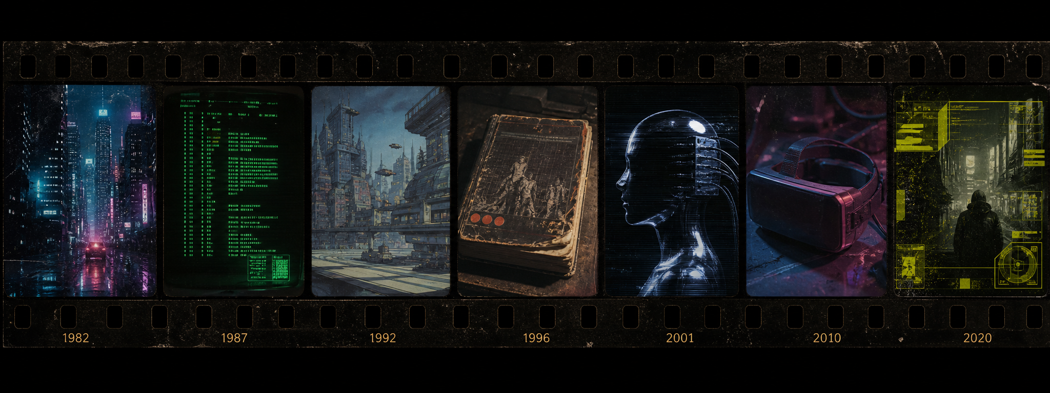 Film strip of cyberpunk era artifacts