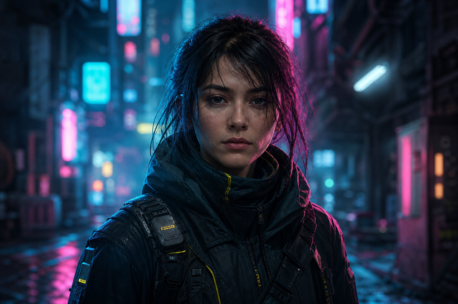 Street courier portrait under neon